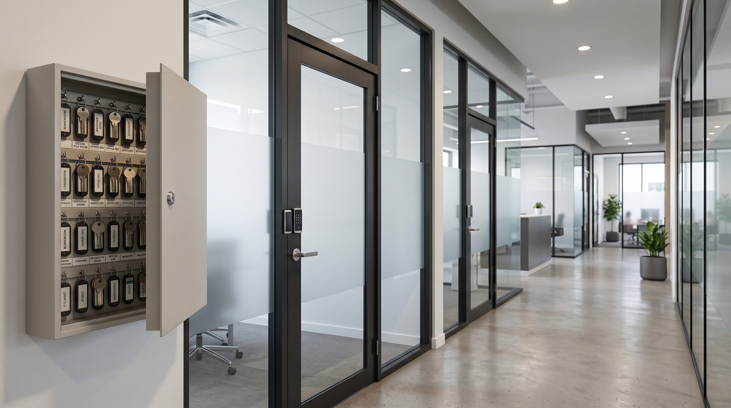 Organised commercial master key and access system for an Ontario business property.